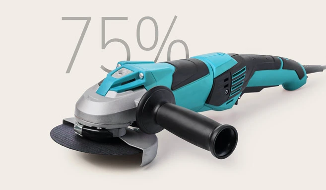 Winkelschleifer für Abscheidersanierung, daneben der Hinweis „75 %“ für die Sanierungbedürftigkeit von Abscheidern in Deutschland.