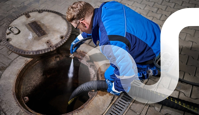 Mitarbeiter bei der Vorreinigung für eine Ölabscheider Sanierung