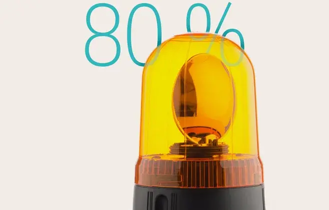 Bild einer Warnleuchte. Ergänzt wird es durch den Text: „80 %“